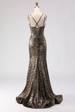 Vestido longo de baile de sereia-leopardo caqui com renda nas costas