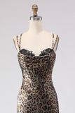 Vestido longo de baile de sereia-leopardo caqui com renda nas costas