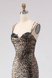 Vestido longo de baile de sereia-leopardo caqui com renda nas costas