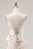 Espartilho cor-de-rosa floral Sweetheart Vestido de Baile longo em camadas com fenda