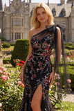Vestido de Baile de finalistas com lantejoulas de um ombro preto e laço