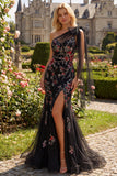 Vestido de Baile de finalistas com lantejoulas de um ombro preto e laço