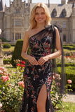 Vestido de Baile de finalistas com lantejoulas de um ombro preto e laço