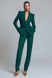 Fato de trabalho feminino Dark Green Dark Peak Lapela de 2 peças com cinto