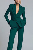 Fato de trabalho feminino Dark Green Dark Peak Lapela de 2 peças com cinto