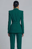Fato de trabalho feminino Dark Green Dark Peak Lapela de 2 peças com cinto