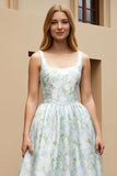 Vestido Comprido Evasé Branco e Azul para Convidada de Casamento