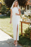 Vestido de Noiva Midi Branco Justo ao Corpo em Renda com Racha