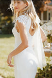 Vestido de Noiva Midi Branco Justo ao Corpo em Renda com Racha