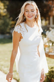 Vestido de Noiva Midi Branco Justo ao Corpo em Renda com Racha