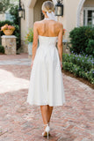 Vestido de Noiva Midi Branca em Renda com Decote Holter e Linha A