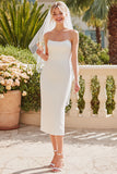 Vestido de Noiva Midi Branco Simples Sem Alças