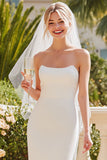 Vestido de Noiva Midi Branco Simples Sem Alças