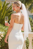 Vestido de Noiva Midi Branco Simples Sem Alças