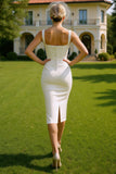 Vestido de Noiva Midi Justo Branca com Decote Quadrado Simples