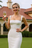 Vestido de Noiva Midi Justo Branca com Decote Quadrado Simples