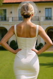 Vestido de Noiva Midi Justo Branca com Decote Quadrado Simples