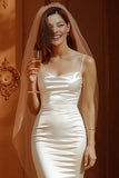 Vestido de Noiva Comprido Marfim Estilo Sereia com Alças Finas