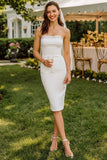 Vestido de Noiva Midi Branca Sem Alças com Renda