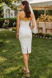 Vestido de Noiva Midi Branca Sem Alças com Renda