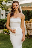 Vestido de Noiva Midi Branca Sem Alças com Renda