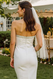 Vestido de Noiva Midi Branca Sem Alças com Renda