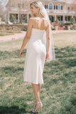 Vestido de Noiva Midi Branca Estilo Justo com Alças Finas