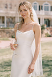 Vestido de Noiva Midi Branca Estilo Justo com Alças Finas