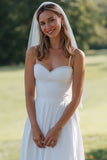 Vestido de Noiva Midi Branca Sem Mangas com Alças Finas e Linha-A