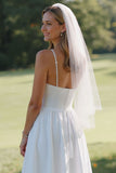 Vestido de Noiva Midi Branca Sem Mangas com Alças Finas e Linha-A