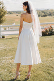 Vestido de Noiva Midi Branca Linha-A com Decote em Coração