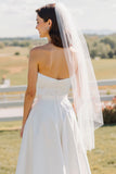 Vestido de Noiva Midi Branca Linha-A com Decote em Coração