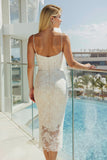 Vestido de Noiva Midi Marfim de Renda de Alças Finas
