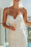 Vestido de Noiva Midi Marfim de Renda de Alças Finas