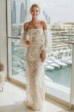 Vestido de Noiva Comprido Marfim com Alças Finas em Renda