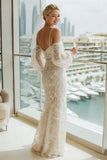 Vestido de Noiva Comprido Marfim com Alças Finas em Renda