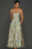 Vestido de Cerimónia Midi floral cor Malva Sem Alças