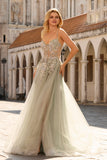Vestido de Baile de Tule Longo, Corset Brilhante com Missangas e Lantejoulas, Corset A-Line