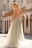 Vestido de Baile de Tule Longo, Corset Brilhante com Missangas e Lantejoulas, Corset A-Line