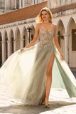 Vestido de Baile de Tule Longo, Corset Brilhante com Missangas e Lantejoulas, Corset A-Line