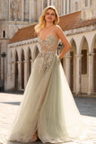 Vestido de Baile de Tule Longo, Corset Brilhante com Missangas e Lantejoulas, Corset A-Line