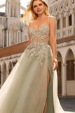 Vestido de Baile de Tule Longo, Corset Brilhante com Missangas e Lantejoulas, Corset A-Line