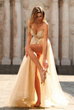 Vestido de Baile de Tule Longo, Corset Brilhante com Missangas e Lantejoulas, Corset A-Line