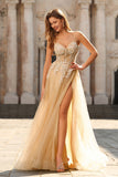 Vestido de Baile de Tule Longo, Corset Brilhante com Missangas e Lantejoulas, Corset A-Line