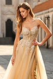 Vestido de Baile de Tule Longo, Corset Brilhante com Missangas e Lantejoulas, Corset A-Line