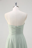 Matcha A Line Strapless Ruched Chiffon Vestido Longo Madrinha