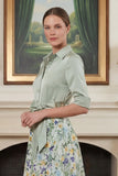 Vestido Comprido de Linha-A Verde Sálvia Floral para Mãe da Noiva com Laço