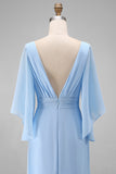 Vestido Comprido Ceu Azul com Decote em V para Mãe da Noiva