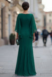 Vestido Comprido Sereia Verde Escuro com Decote em V para Mãe da Noiva