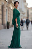 Vestido Comprido Sereia Verde Escuro com Decote em V para Mãe da Noiva